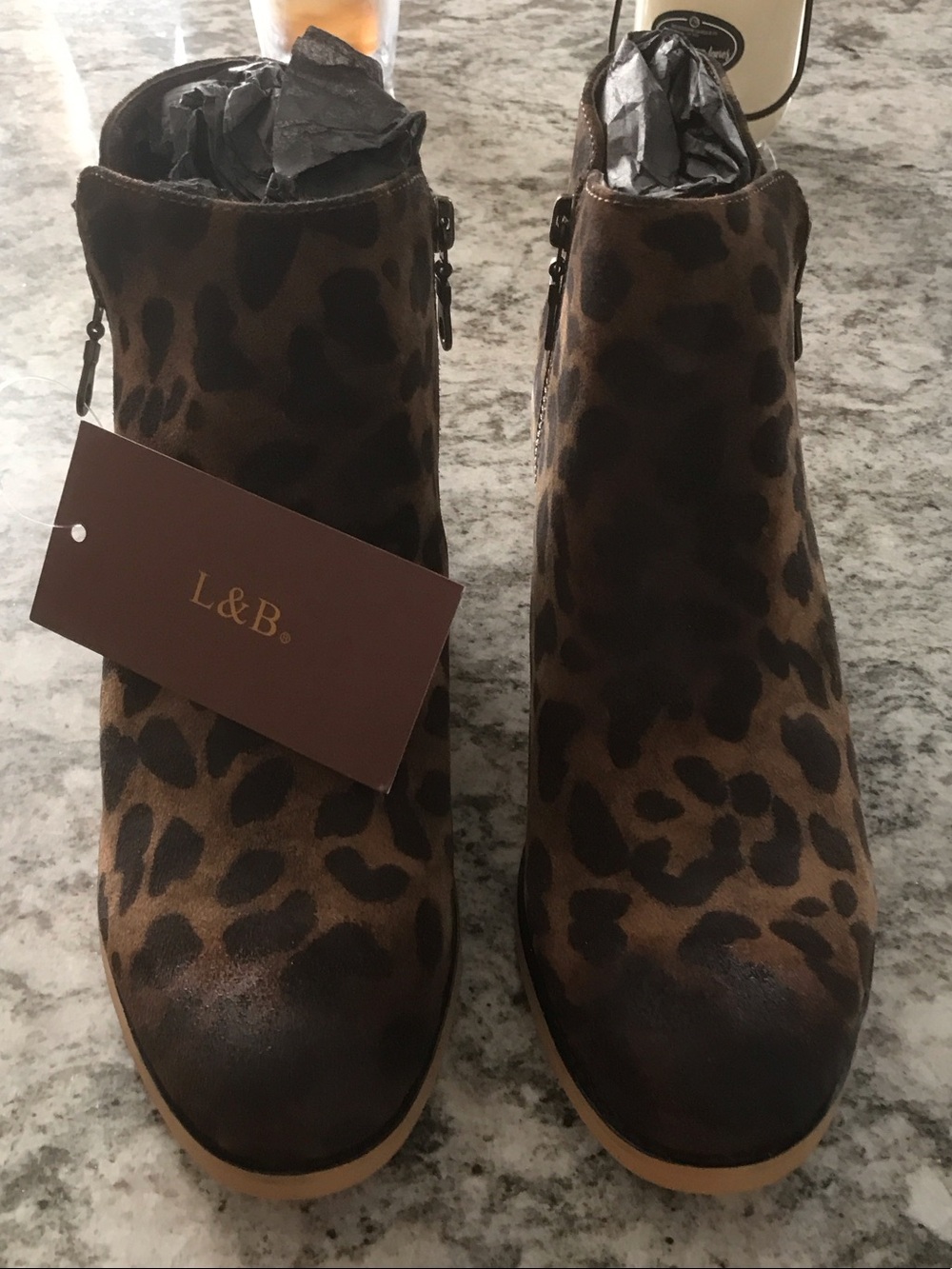 L&B Leopard Print Ankle Booties in Brown and Black - Picture 2 of 7